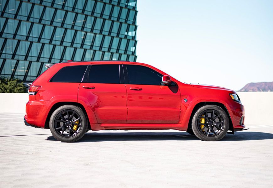 Jeep Trackhawk in red color available for rent in Los Angeles