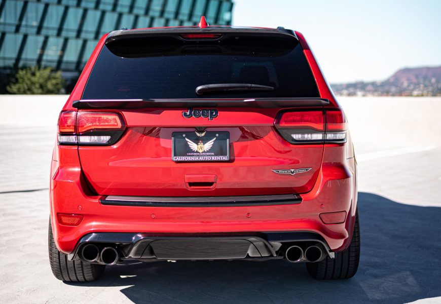 Jeep Trackhawk in red color available for rent in Los Angeles