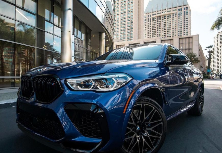 BMW X6M Competition in blue color available for rent in Los Angeles